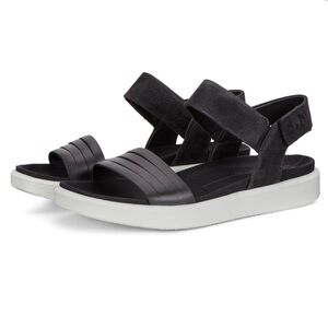 ECCO, Women's Flowt Adjustable Sandals in Black Nubuck Leather, Size 7 - 7.5